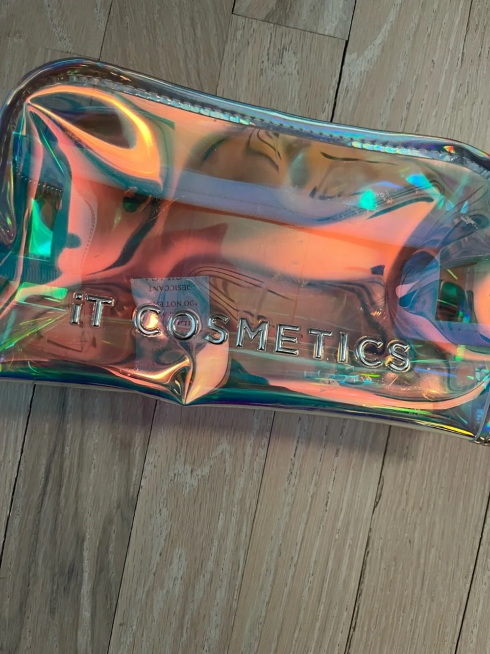 it cosmetics Holographic Cosmetic Pouch in Peach and Blue